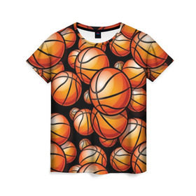 Женская футболка 3D с принтом Баскетбольные мячи , 100% полиэфир ( синтетическое хлопкоподобное полотно) | прямой крой, круглый вырез горловины, длина до линии бедер | activity | ball | basketball | black | brightness | brown | circle | color | game | illustration | orange | sport | victory | yellow | активность | апельсиновый | баскетбол | желтый | игра | иллюстрация | коричневый | круг | мяч | оранжевый | победа | спо