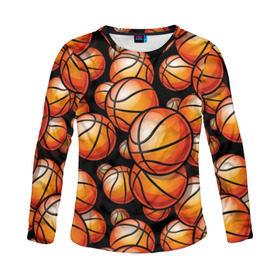 Женский лонгслив 3D с принтом Баскетбольные мячи , 100% полиэстер | длинные рукава, круглый вырез горловины, полуприлегающий силуэт | activity | ball | basketball | black | brightness | brown | circle | color | game | illustration | orange | sport | victory | yellow | активность | апельсиновый | баскетбол | желтый | игра | иллюстрация | коричневый | круг | мяч | оранжевый | победа | спо