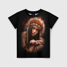 Детская футболка 3D с принтом Индейская девушка , 100% гипоаллергенный полиэфир | прямой крой, круглый вырез горловины, длина до линии бедер, чуть спущенное плечо, ткань немного тянется | american | beauty | body | costume | dark | ethnic | face | girl | hair | look | national | nature | race | shaman | взгляд | волосы | девушка | женщина | индейский | индейцы | кор | костюм | краснокожий | красный | красота | лицо | ловец снов | макияж | 