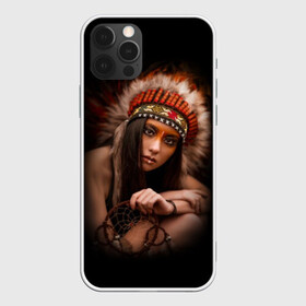 Чехол для iPhone 12 Pro с принтом Индейская девушка  , силикон | область печати: задняя сторона чехла, без боковых панелей | american | beauty | body | costume | dark | ethnic | face | girl | hair | look | national | nature | race | shaman | взгляд | волосы | девушка | женщина | индейский | индейцы | кор | костюм | краснокожий | красный | красота | лицо | ловец снов | макияж | 