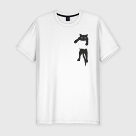 Мужская футболка хлопок Slim с принтом Кися в кармане , 92% хлопок, 8% лайкра | приталенный силуэт, круглый вырез ворота, длина до линии бедра, короткий рукав | cat | арт | животные | карман | кися | кот | кот в кармане | котенок | коты | кошка