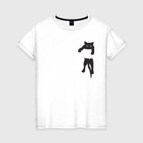Женская футболка хлопок с принтом Кися в кармане , 100% хлопок | прямой крой, круглый вырез горловины, длина до линии бедер, слегка спущенное плечо | cat | арт | животные | карман | кися | кот | кот в кармане | котенок | коты | кошка