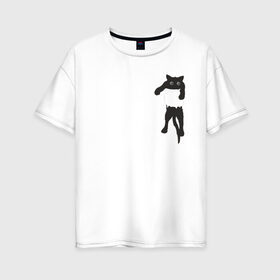 Женская футболка хлопок Oversize с принтом Кися в кармане , 100% хлопок | свободный крой, круглый ворот, спущенный рукав, длина до линии бедер
 | Тематика изображения на принте: cat | арт | животные | карман | кися | кот | кот в кармане | котенок | коты | кошка