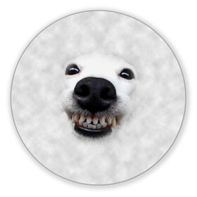 Коврик для мышки круглый с принтом Собака - улыбака , резина и полиэстер | круглая форма, изображение наносится на всю лицевую часть | животные | зубы | мордочка | пес | прикол | смешная | собака | улыбака | улыбка | щенок | юмор
