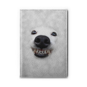 Обложка для автодокументов с принтом Собака - улыбака , натуральная кожа |  размер 19,9*13 см; внутри 4 больших “конверта” для документов и один маленький отдел — туда идеально встанут права | животные | зубы | мордочка | пес | прикол | смешная | собака | улыбака | улыбка | щенок | юмор