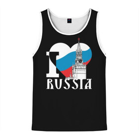 Мужская майка 3D с принтом Я люблю Россию , 100% полиэстер | круглая горловина, приталенный силуэт, длина до линии бедра. Пройма и горловина окантованы тонкой бейкой | black | blue | clock | flag | heart | homeland | kremlin | moscow | patriot | patriotism | red | red square | russia | slogan | text | tower | white | башня | белый | красная площадь | красный | кремль | лозунг | москва | патриот | патриотизм | родина | р