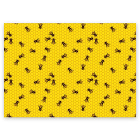Поздравительная открытка с принтом Пчелы в сотах , 100% бумага | плотность бумаги 280 г/м2, матовая, на обратной стороне линовка и место для марки
 | bee | beehive | brown | bug | honey | honeycomb | insect | toiler | yellow | букашка | желтый | коричневый | мёд | насекомое | пчела | соты | труженик | улей