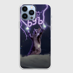 Чехол для iPhone 13 Pro Max с принтом ЪУЪ СЪУКА ,  |  | Тематика изображения на принте: lightning cat | грозовой кошак | злой кот | кот | кошак | мем | мем с котом | молнии | облака | прикол | стиль | тренд | у | у ска | черный кот | черный кот мем | юмор