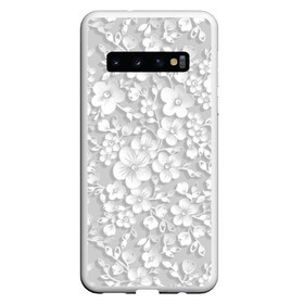 Чехол для Samsung Galaxy S10 с принтом Белые цветы , Силикон | Область печати: задняя сторона чехла, без боковых панелей | Тематика изображения на принте: bud | cute | flora | flower | gently | gray | leaves | petal | plants | tenderness | white | белый | бутон | лепесток | листья | мило | нежно | нежность | растений | серый | флора | цветок