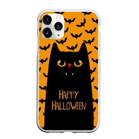 Чехол для iPhone 11 Pro Max матовый с принтом Happy Halloween , Силикон |  | autumn | bat | black | cat | eyes | fangs | halloween | holiday | horror | horrors | mouse | yellow | глаза | желтый | жуть | клыки | кот | летучая | мышь | осень | праздник | ужасы | хэллоуин | черный