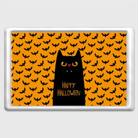 Магнит 45*70 с принтом Happy Halloween , Пластик | Размер: 78*52 мм; Размер печати: 70*45 | autumn | bat | black | cat | eyes | fangs | halloween | holiday | horror | horrors | mouse | yellow | глаза | желтый | жуть | клыки | кот | летучая | мышь | осень | праздник | ужасы | хэллоуин | черный