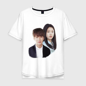 Мужская футболка хлопок Oversize с принтом Kim Tan and Cha Eun Sang , 100% хлопок | свободный крой, круглый ворот, “спинка” длиннее передней части | cha eun sang | kim tan | lee min ho | park shin hye | the heirs | ким тан | ли мин хо | наследники | пак шин хе | чха ын сан