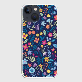 Чехол для iPhone 13 mini с принтом Цветы ,  |  | blue | cute | flora | flower | flowers | green | leaf | petal | plant | purple | yellow | желтый | зеленый | лепесток | листок | мило | растение | синий | фиолетовый | флора | цветок | цветы