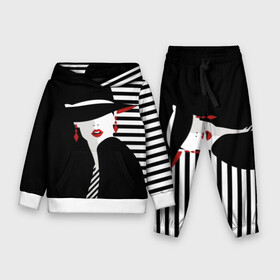 Детский костюм 3D (с толстовкой) с принтом Fashion ,  |  | abstraction | black | clothes | ear | face | fashion | girl | gray | hat | makeup | motto | red | slogan | stripes | style | tie | white | woman | young | абстракция | белый | галстук | девиз | девушка | женщина | красный | лицо | макияж | мода | молодая 