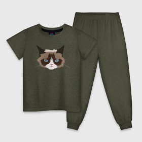 Детская пижама хлопок с принтом Сердитый котик,Grumpy cat , 100% хлопок |  брюки и футболка прямого кроя, без карманов, на брюках мягкая резинка на поясе и по низу штанин
 | Тематика изображения на принте: 