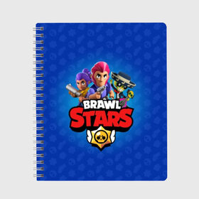 Тетрадь с принтом BRAWL STARS , 100% бумага | 48 листов, плотность листов — 60 г/м2, плотность картонной обложки — 250 г/м2. Листы скреплены сбоку удобной пружинной спиралью. Уголки страниц и обложки скругленные. Цвет линий — светло-серый
 | Тематика изображения на принте: brawl | bull | colt | crow | el primo | game | games | leon | moba | online | penny | poco | shelly | spike | star | stars | wanted | брав | бравл | браво | звезда | звезды | игра | игры | лого | моба | онлайн | старс