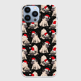 Чехол для iPhone 13 Pro Max с принтом Новогодние мопсы ,  |  | black | christmas | cute | dog | funny | hat | new year | pug | puppy | red | snow | white | winter | белый | зима | красный | мило | мопс | новогодний | новый год | пёс | прикольно | рождество | снег | собака | собакен | чёрный | шапка | щенок