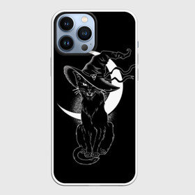 Чехол для iPhone 13 Pro Max с принтом Кошка колдунья ,  |  | black | cat | cl | crescent | fangs | halloween | hat | holiday | hunter | kitty | magic | month | moon | mystic | night | predator | white | witch | белый | ведьма | киса | клыки | когти | колдовство | кот | котэ | кошка | луна | магия | месяц | мистика 