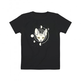 Детская футболка хлопок с принтом Кот с Лунами , 100% хлопок | круглый вырез горловины, полуприлегающий силуэт, длина до линии бедер | астрология | астрономия | космос | кот | котики | коты | луна | луны | сфинкс
