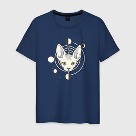 Мужская футболка хлопок с принтом Кот с Лунами , 100% хлопок | прямой крой, круглый вырез горловины, длина до линии бедер, слегка спущенное плечо. | астрология | астрономия | космос | кот | котики | коты | луна | луны | сфинкс