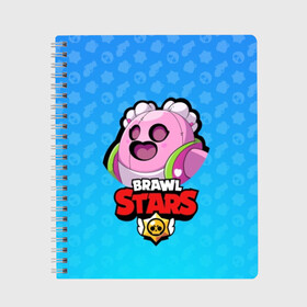 Тетрадь с принтом Sakura Spike - BRAWL STARS , 100% бумага | 48 листов, плотность листов — 60 г/м2, плотность картонной обложки — 250 г/м2. Листы скреплены сбоку удобной пружинной спиралью. Уголки страниц и обложки скругленные. Цвет линий — светло-серый
 | Тематика изображения на принте: brawl | bull | colt | crow | el primo | game | games | leon | moba | online | penny | poco | sakura | shelly | spike | star | stars | wanted | брав | бравл | браво | звезда | звезды | игра | игры | онлайн | старс