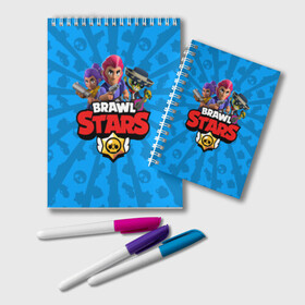 Блокнот с принтом BRAWL STARS , 100% бумага | 48 листов, плотность листов — 60 г/м2, плотность картонной обложки — 250 г/м2. Листы скреплены удобной пружинной спиралью. Цвет линий — светло-серый
 | android | brawl stars | bull | colt | games | mobile game | stars | берли | бо | брок | ворон | джесси | динамайк | дэррил | игры | кольт | леон | мобильные игры | мортис | нита | пайпер | пенни | поко | пэм | рикошет | спайк | тара | фрэн