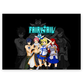 Поздравительная открытка с принтом Fairy Tail , 100% бумага | плотность бумаги 280 г/м2, матовая, на обратной стороне линовка и место для марки
 | Тематика изображения на принте: fairy tail | аниме | грей | легенда о хвосте феи | люси | манга | нацу | сказка о хвосте феи | хвост феи | хэппи | эрза