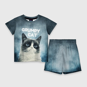 Детский костюм с шортами 3D с принтом Grumpy Cat ,  |  | Тематика изображения на принте: кот | котики | коты | мем | мемы | сердитый кот