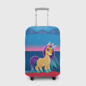 Чехол для чемодана 3D с принтом Милый единорог , 86% полиэфир, 14% спандекс | двустороннее нанесение принта, прорези для ручек и колес | pony | грива | девочка | единорог | конь | копыта | красивая | лошадка | лошадь | милая | пони | природа закат | радуга