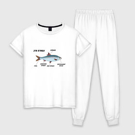 Женская пижама хлопок с принтом Птица , 100% хлопок | брюки и футболка прямого кроя, без карманов, на брюках мягкая резинка на поясе и по низу штанин | прикол | птица | рыба | рыбалка