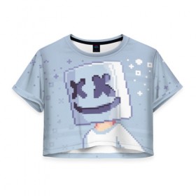 Женская футболка Cropp-top с принтом Marshmello Pixel , 100% полиэстер | круглая горловина, длина футболки до линии талии, рукава с отворотами | fortnite | joytime | marshmallow | marshmello | маршмелло | маршмеллоу | фортнайт