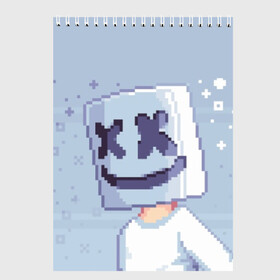 Скетчбук с принтом Marshmello Pixel , 100% бумага
 | 48 листов, плотность листов — 100 г/м2, плотность картонной обложки — 250 г/м2. Листы скреплены сверху удобной пружинной спиралью | Тематика изображения на принте: fortnite | joytime | marshmallow | marshmello | маршмелло | маршмеллоу | фортнайт