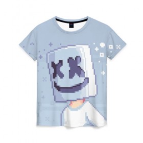Женская футболка 3D с принтом Marshmello Pixel , 100% полиэфир ( синтетическое хлопкоподобное полотно) | прямой крой, круглый вырез горловины, длина до линии бедер | fortnite | joytime | marshmallow | marshmello | маршмелло | маршмеллоу | фортнайт