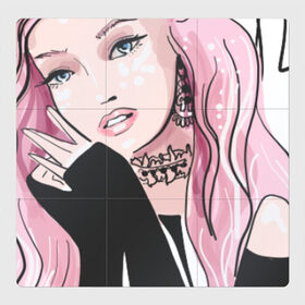 Магнитный плакат 3Х3 с принтом Очаровательная милая девушка с розовыми волосами , Полимерный материал с магнитным слоем | 9 деталей размером 9*9 см | блестками | волосами | восхитительная | девушка | иллюстрация | красивая | мечтательная | милая | рисунок | розовый | розовыми | руки | украшения | украшениями | фэшн