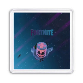 Магнит 55*55 с принтом Fortnite x Marshmello (Smail). , Пластик | Размер: 65*65 мм; Размер печати: 55*55 мм | Тематика изображения на принте: 3d | fortnite | marshmello | smail | абстракция | дизайн | звезды | игра | искусство | космос | маршмеллоу | надпись | смайл | стиль | текстура | эмблема