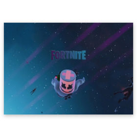 Поздравительная открытка с принтом Fortnite x Marshmello (Smail). , 100% бумага | плотность бумаги 280 г/м2, матовая, на обратной стороне линовка и место для марки
 | 3d | fortnite | marshmello | smail | абстракция | дизайн | звезды | игра | искусство | космос | маршмеллоу | надпись | смайл | стиль | текстура | эмблема