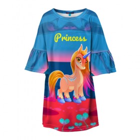 Детское платье 3D с принтом Милый единорог , 100% полиэстер | прямой силуэт, чуть расширенный к низу. Круглая горловина, на рукавах — воланы | pony | грива | девочка | единорог | конь | копыта | красивая | лошадка | лошадь | милая | пони | природа закат | радуга