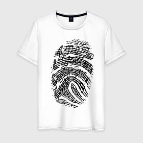 Мужская футболка хлопок с принтом Музыкальный отпечаток , 100% хлопок | прямой крой, круглый вырез горловины, длина до линии бедер, слегка спущенное плечо. | Тематика изображения на принте: музыка | музыкальный отпечаток | ноты | отпечаток