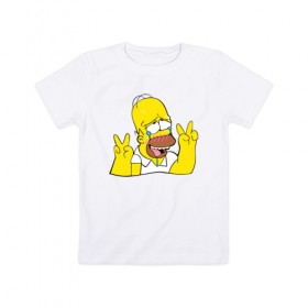 Детская футболка хлопок с принтом Homer Ahegao , 100% хлопок | круглый вырез горловины, полуприлегающий силуэт, длина до линии бедер | ahegao | anime | homer | kawaii | manga | simpson | аниме | ахегао | гомер | кавай | манга | симпсон