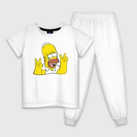 Детская пижама хлопок с принтом Homer Ahegao , 100% хлопок |  брюки и футболка прямого кроя, без карманов, на брюках мягкая резинка на поясе и по низу штанин
 | ahegao | anime | homer | kawaii | manga | simpson | аниме | ахегао | гомер | кавай | манга | симпсон