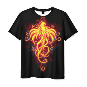 Мужская футболка 3D с принтом Огненный Феникс , 100% полиэфир | прямой крой, круглый вырез горловины, длина до линии бедер | Тематика изображения на принте: огненный феникс
