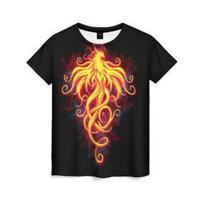 Женская футболка 3D с принтом Огненный Феникс , 100% полиэфир ( синтетическое хлопкоподобное полотно) | прямой крой, круглый вырез горловины, длина до линии бедер | огненный феникс