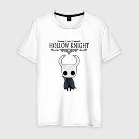 Мужская футболка хлопок с принтом HOLLOW KNIGHT , 100% хлопок | прямой крой, круглый вырез горловины, длина до линии бедер, слегка спущенное плечо. | game | gamer | hollow knight | logo | team cherry | игры | логотип | первонаж | рыцарь