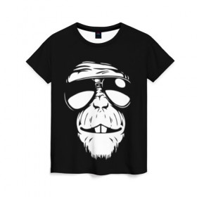 Женская футболка 3D с принтом Крутая обезьяна , 100% полиэфир ( синтетическое хлопкоподобное полотно) | прямой крой, круглый вырез горловины, длина до линии бедер | в очках | обезьяна | обезьянка | очки