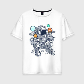 Женская футболка хлопок Oversize с принтом Космонавт , 100% хлопок | свободный крой, круглый ворот, спущенный рукав, длина до линии бедер
 | космонавт | космос | мороженое