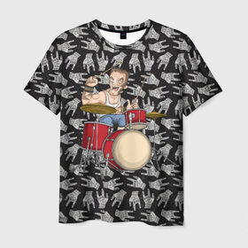 Мужская футболка 3D с принтом Барабанщик , 100% полиэфир | прямой крой, круглый вырез горловины, длина до линии бедер | Тематика изображения на принте: punk | rock | коза | металл | музыка | музыкант | неформал | неформальная | пальцы | панк | панки | рок | тяжелая