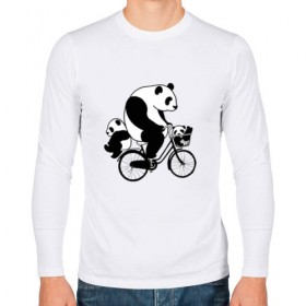 Мужской лонгслив хлопок с принтом Панда на велике , 100% хлопок |  | велосипед | детеныши панды | животные | медведи | панда | панда катается | панда на велике | три панды | черно белые