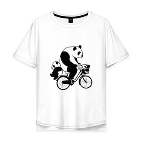 Мужская футболка хлопок Oversize с принтом Панда на велике , 100% хлопок | свободный крой, круглый ворот, “спинка” длиннее передней части | Тематика изображения на принте: велосипед | детеныши панды | животные | медведи | панда | панда катается | панда на велике | три панды | черно белые
