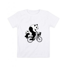 Детская футболка хлопок с принтом Панда на велике , 100% хлопок | круглый вырез горловины, полуприлегающий силуэт, длина до линии бедер | велосипед | детеныши панды | животные | медведи | панда | панда катается | панда на велике | три панды | черно белые