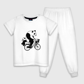 Детская пижама хлопок с принтом Панда на велике , 100% хлопок |  брюки и футболка прямого кроя, без карманов, на брюках мягкая резинка на поясе и по низу штанин
 | велосипед | детеныши панды | животные | медведи | панда | панда катается | панда на велике | три панды | черно белые